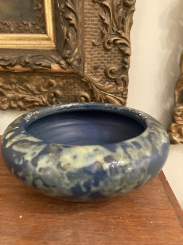 low blue art pottery vase