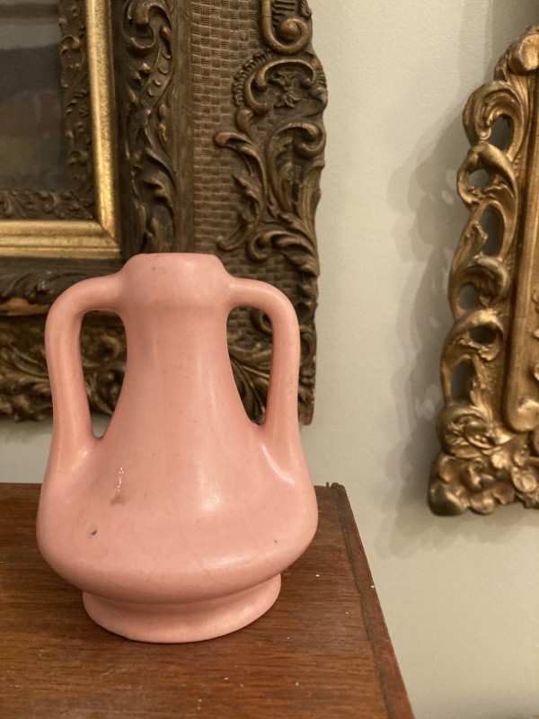 Pink art pottery vase with handles