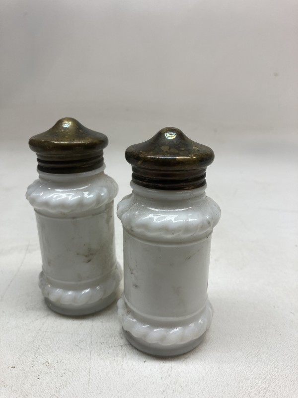 Pair of milk glass capped container set