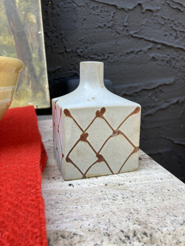 Small square Japanese pottery vase