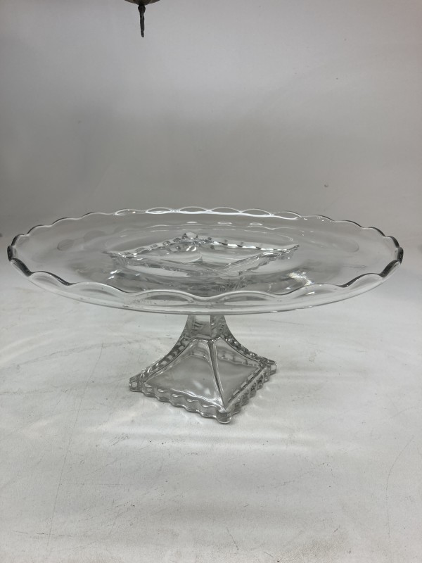 clear glass large cake plate