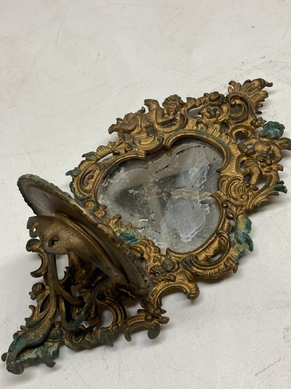 Victorian cherub metal mirror and shelf