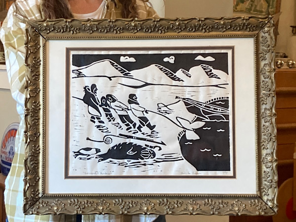 framed black and White Inuit block print