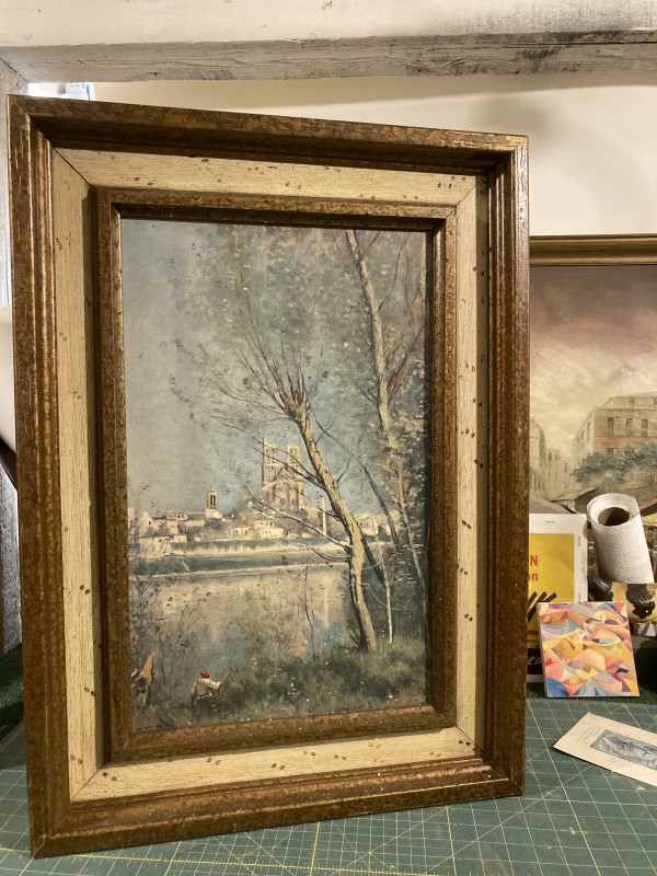 Framed lithograph of a French landscape by Corot