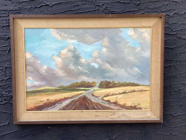 Framed landscape painting on canvas