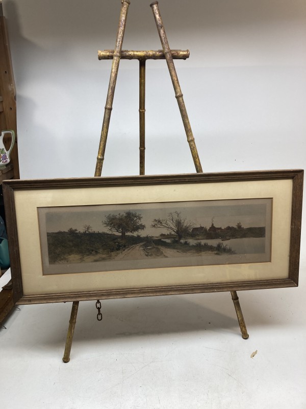 framed engraving of horizontal landscape