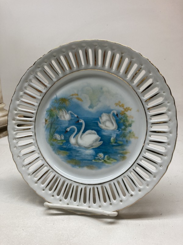 Hand painted plate with swans