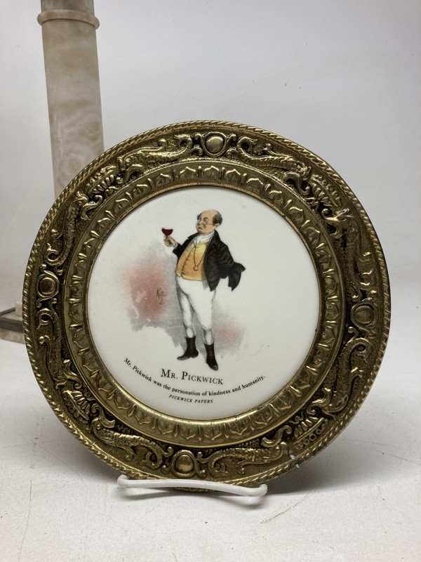 Pickwick papers porcelain plate with brass edging