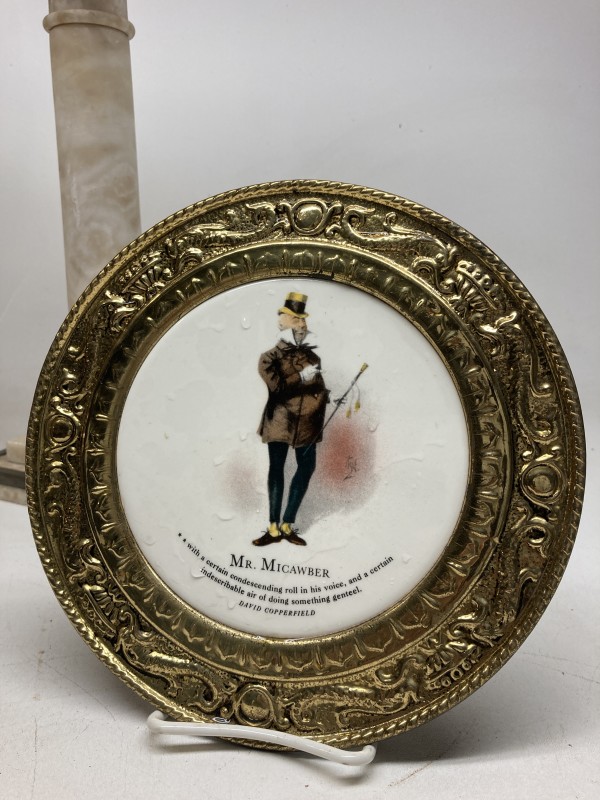 Mr. Micawber porcelain plate with brass edging