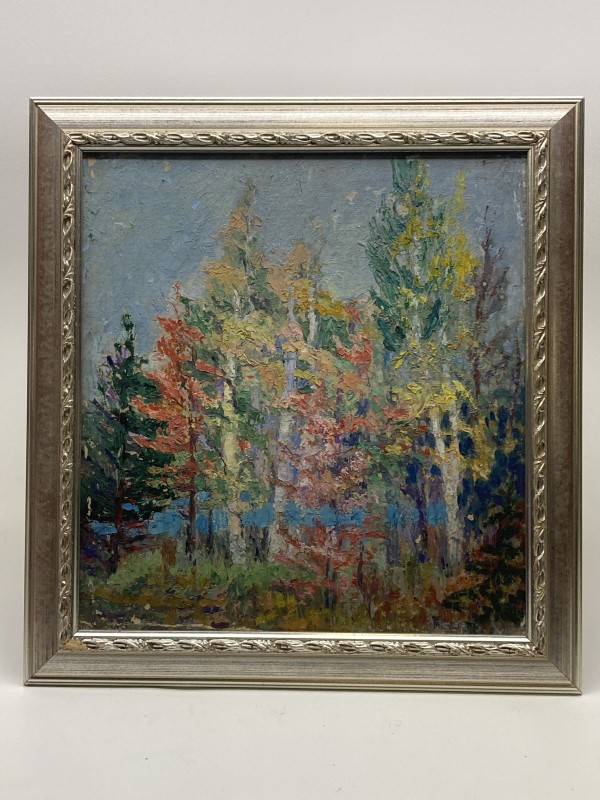 Original framed painting on board by Mary Alice Higgy landscape autumn trees