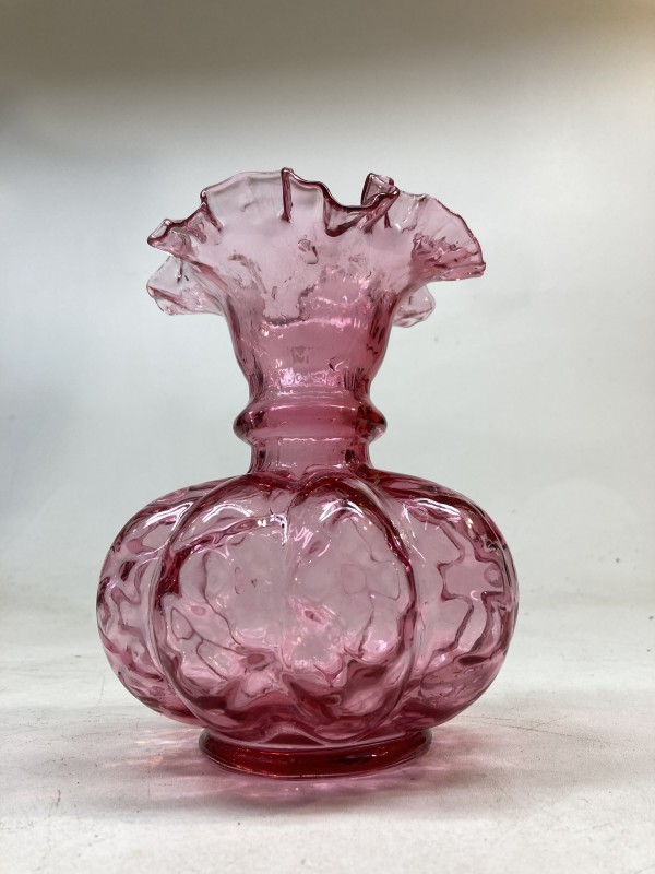 Cranberry ruffled vase