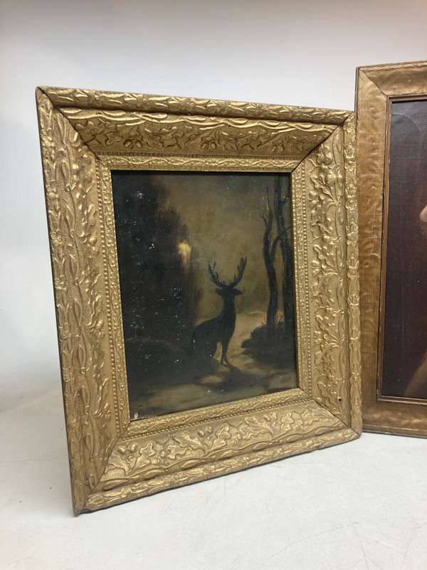 Framed vintage elk in the moonlight painting 134