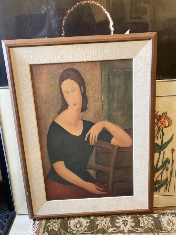 Framed Modigliani print of a seated lady