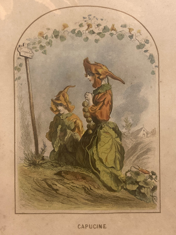 hand painted engraving of Flower people