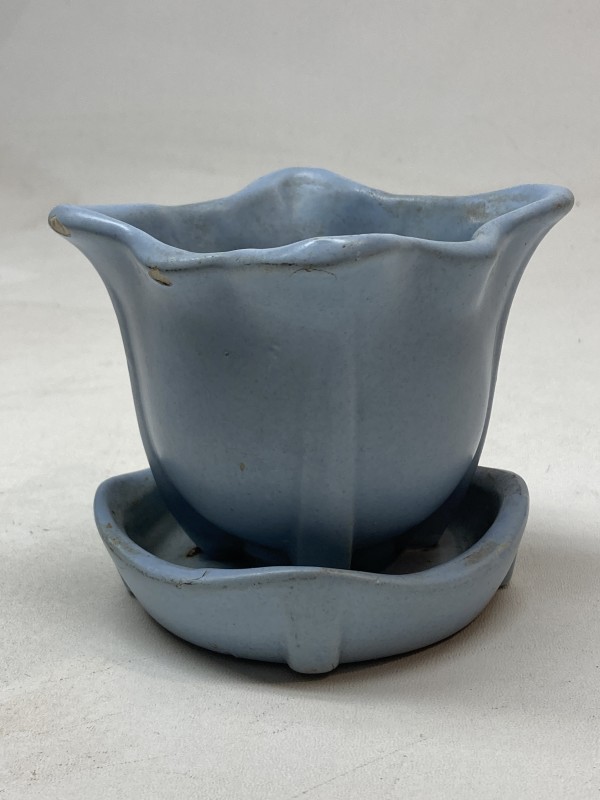 light blue pottery planter