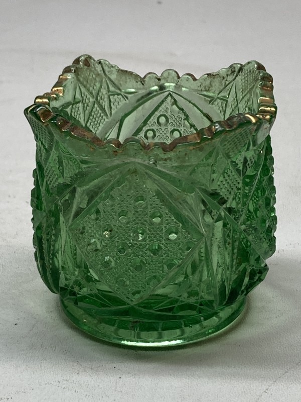 Green Victorian glass toothpick holder