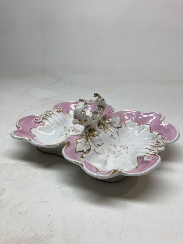 Victorian porcelain pink and white serving dish
