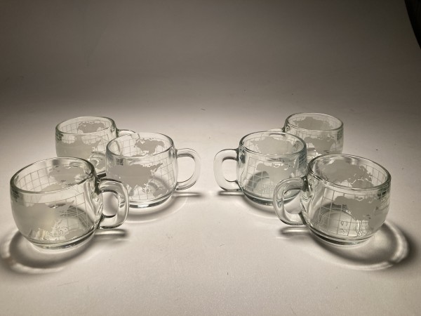 Set of 6 clear glass Nestle world coffee mugs
