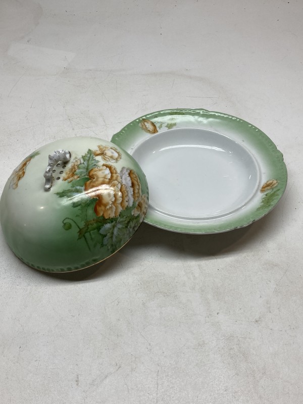 Hand painted covered porcelain serving dish