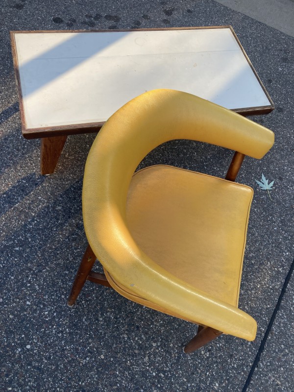 Yellow boomerang back mid century modern chair