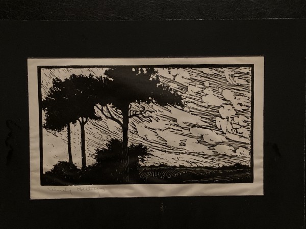 framed original woodblock print "Windy Hilltop"