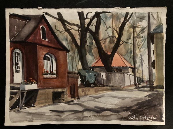 Watercolor of street scene by Ruth Peterson