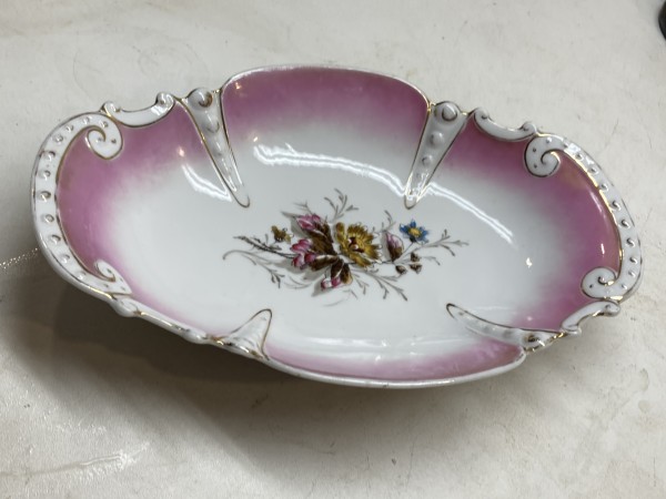Hand decorated Victorian pink serving dish