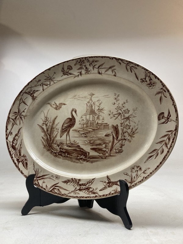 Large Indus serving platter with hummingbirds and herons