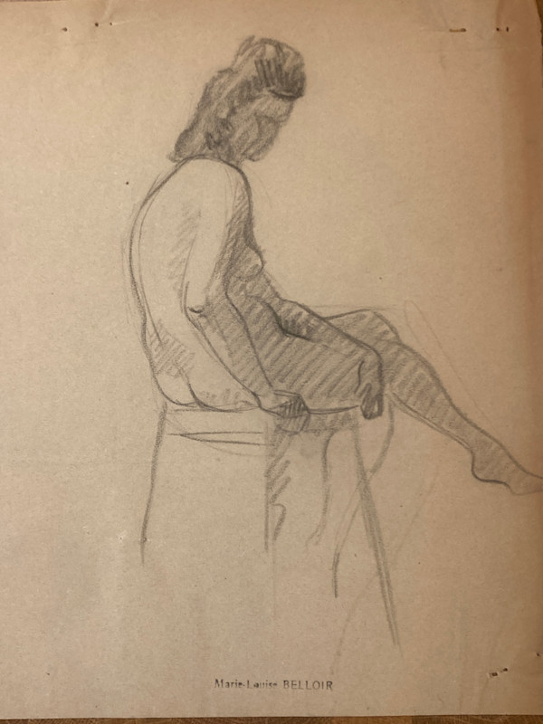 framed 1940's nude drawing by Marie~Louise Belloir