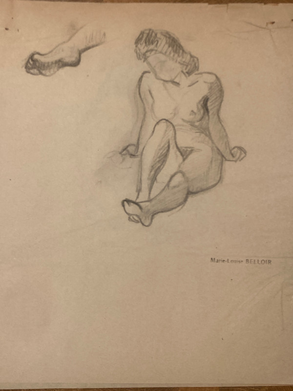 unframed 1940's nude drawing by Marie~Louise Belloir