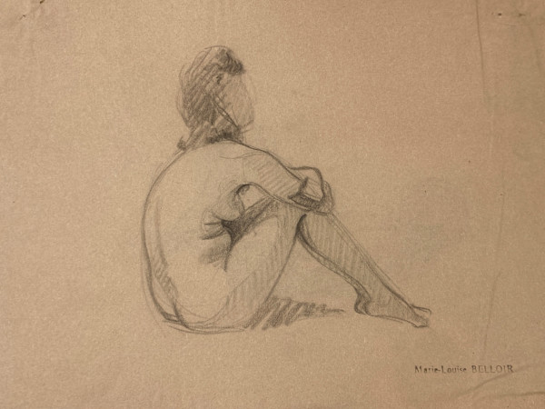 unframed 1940's nude drawing by Marie~Louise Belloir