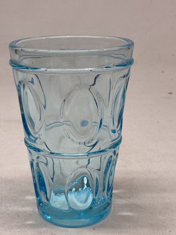 turn of the century blue  water art glass vase with molded pattern