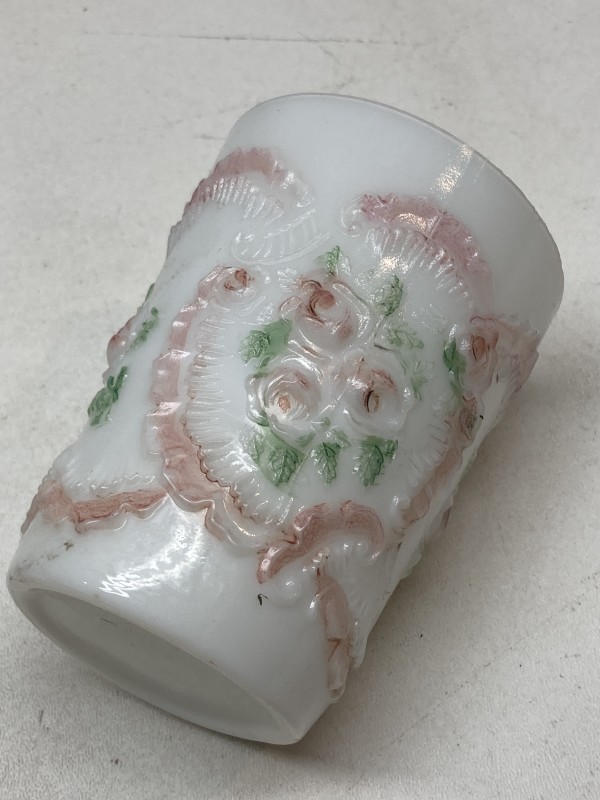 turn of the century white and pink water art glass vase with molded pattern
