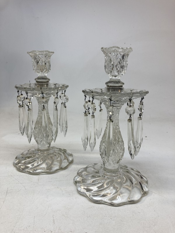 pressed glass candlesticks with prisms