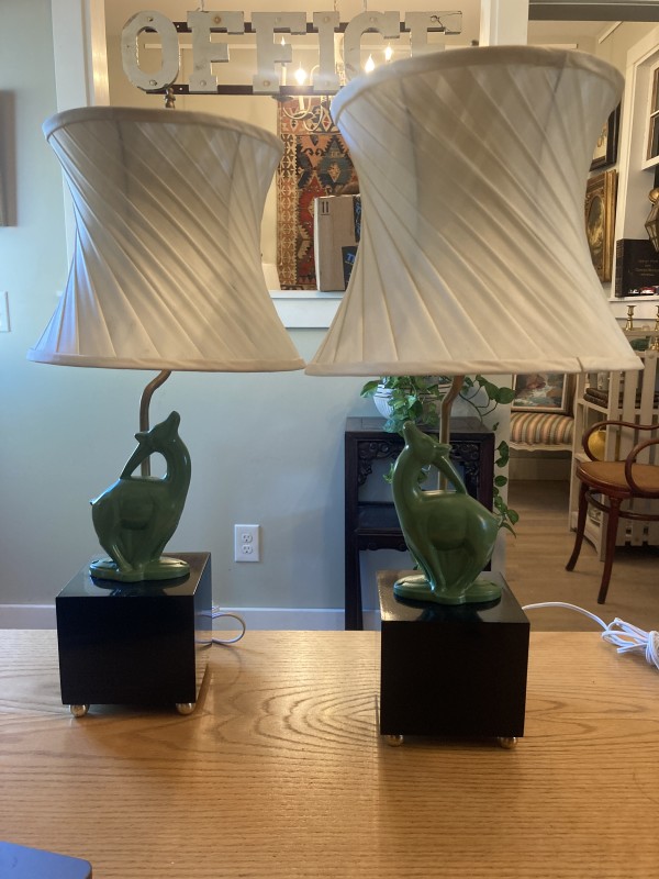 Pair of Art Deco ibex table lamps