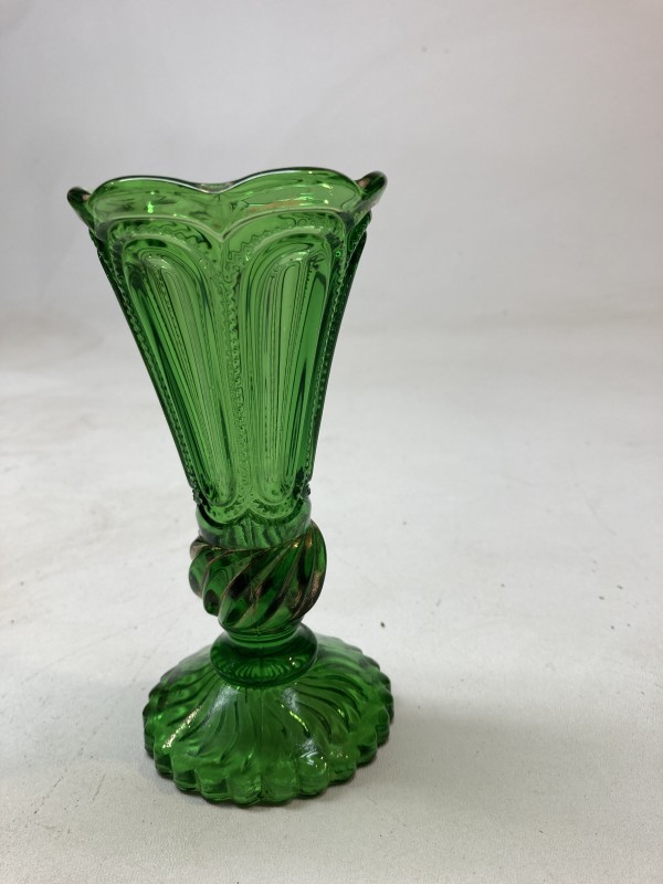 Green pressed glass vase