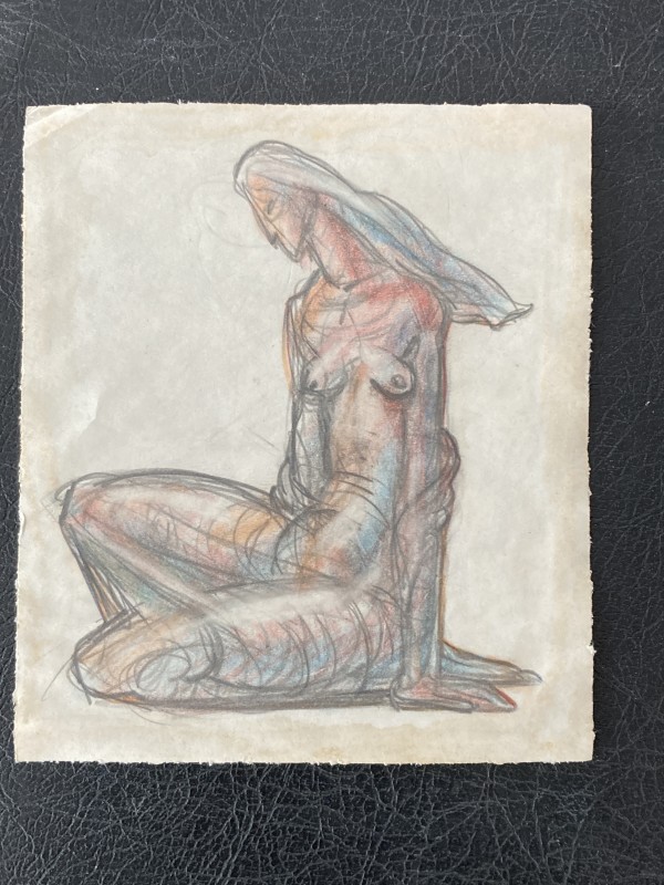 Original drawing of a seated nude figure