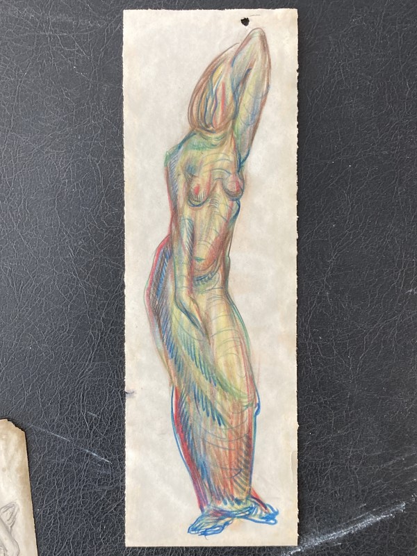 Original drawing of a standing nude with color