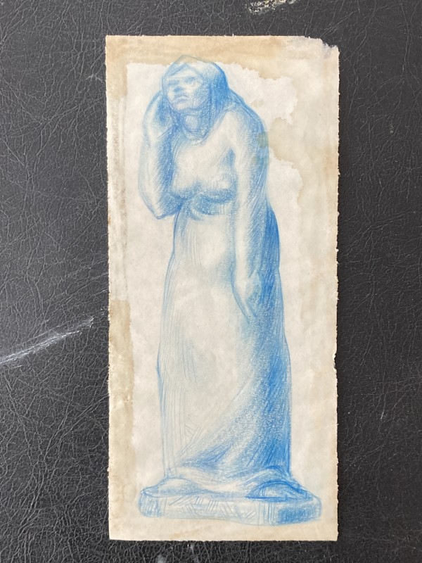 Original drawing of a standing figure with blue robe