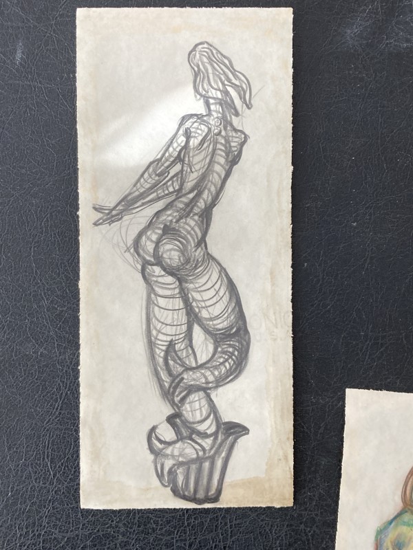 Original drawing of a standing rear facing nude