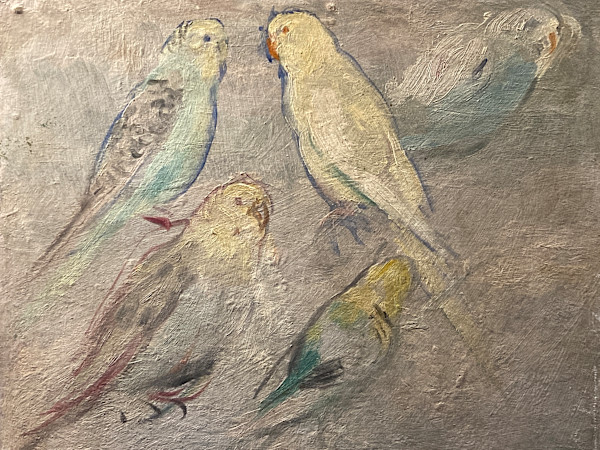 Original painting of parrots on board