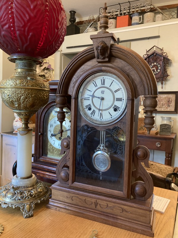 Walnut Waterbury mantle clock