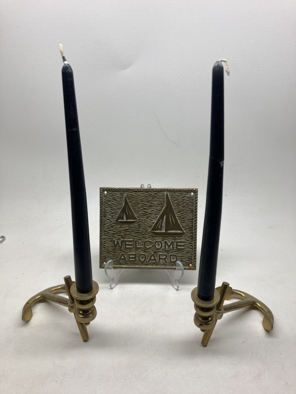 pair of brass anchor candleholders