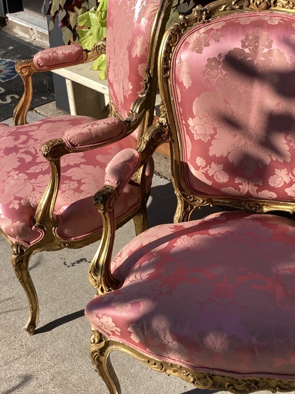 Pair of gold gilt Louis the IV arm chairs