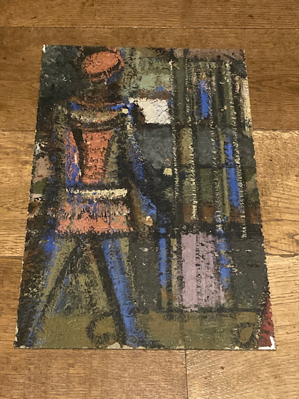 Original painting of French plaid girl on board