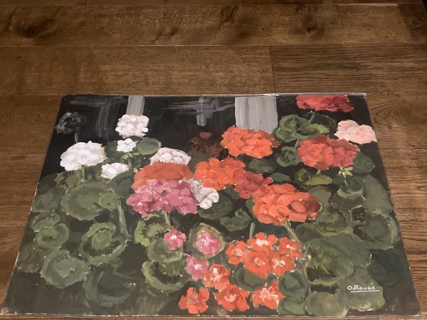 Original painting on paper of geraniums by O Rouge