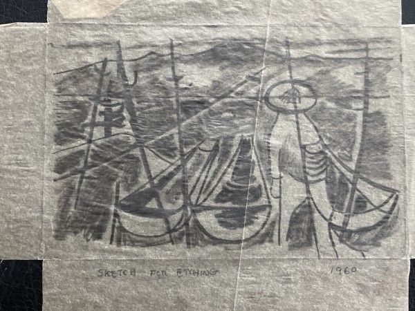 Tissue sketch of boats 1960 by James Quentin Young