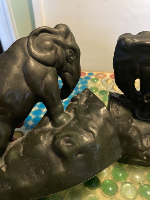1920's pottery elephant bookends