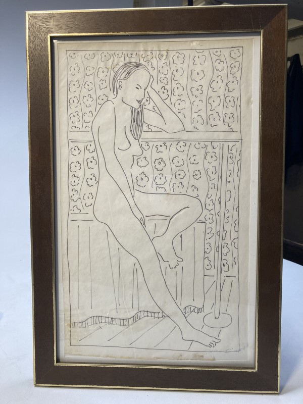 framed drawing of nude woman