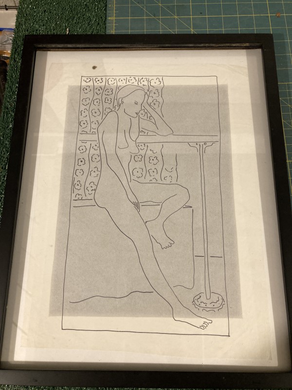 framed drawing of nude woman by Richard Quail